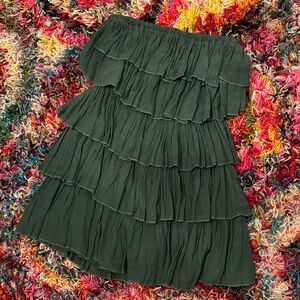 Dark Hunter Green, Strapless Tiered Ruffle Mini Dress | Mustard Seed